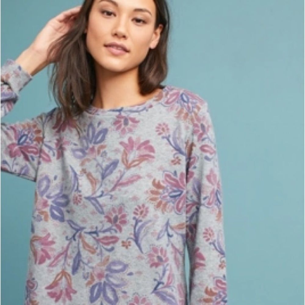 T.La for Anthropologie Crew Neck Sweatshirt Floral M
